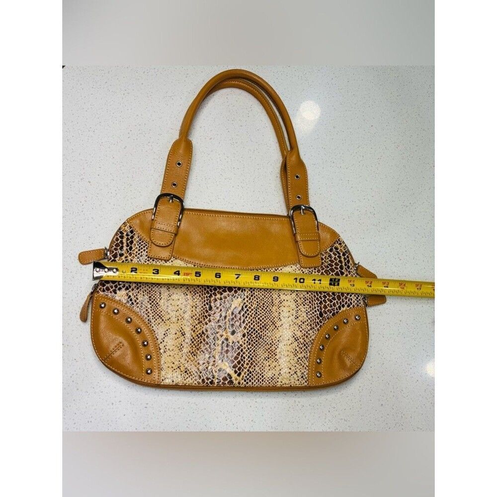 Sharif Studio Tan Snakeskin Embossed Satchel Studded Handbag Medium EUC - Picture 8 of 12